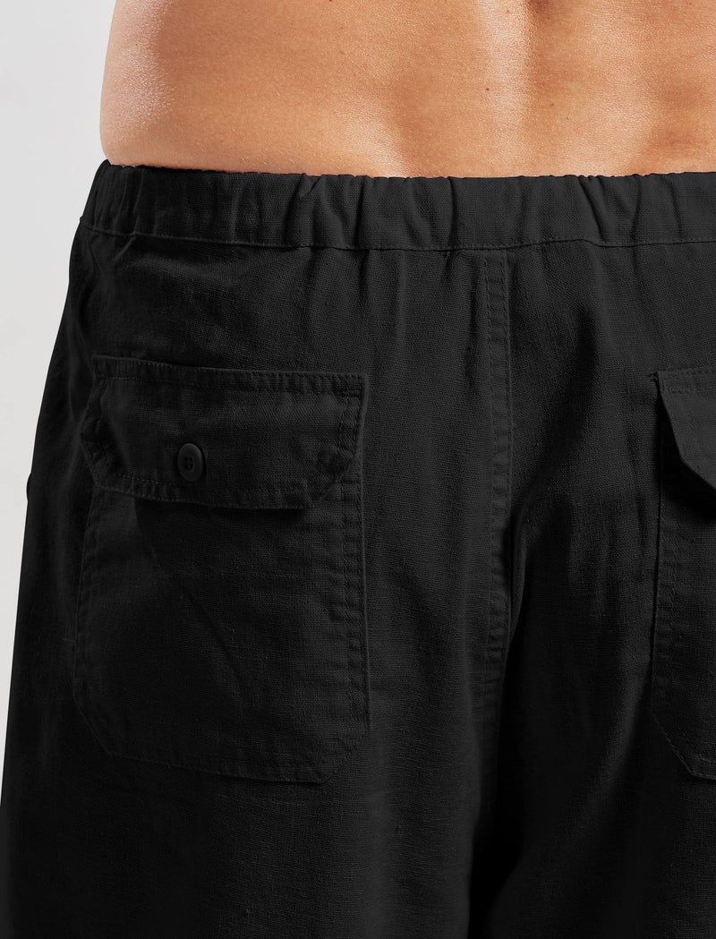 utcoco Qiuse Men's Casual Loose Fit Straight-Legs Stretchy Waist Beach Pants (X-Small, Black) - Image 2